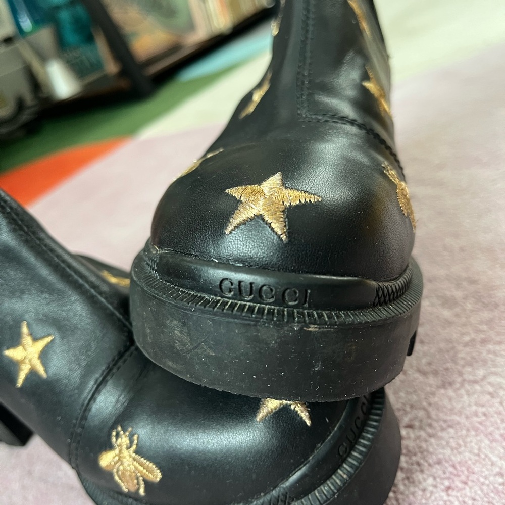 Black Ankle Boots with Star and Bee Embroidery - Picture 9 of 10
